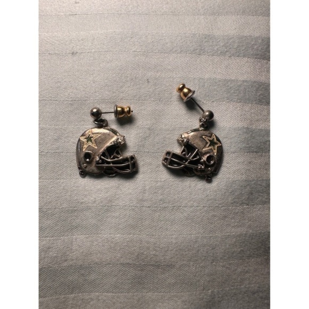 Vintage Dallas Cowboys Football Helmet Dangle Earrings Silver Tone NFL Jewelry